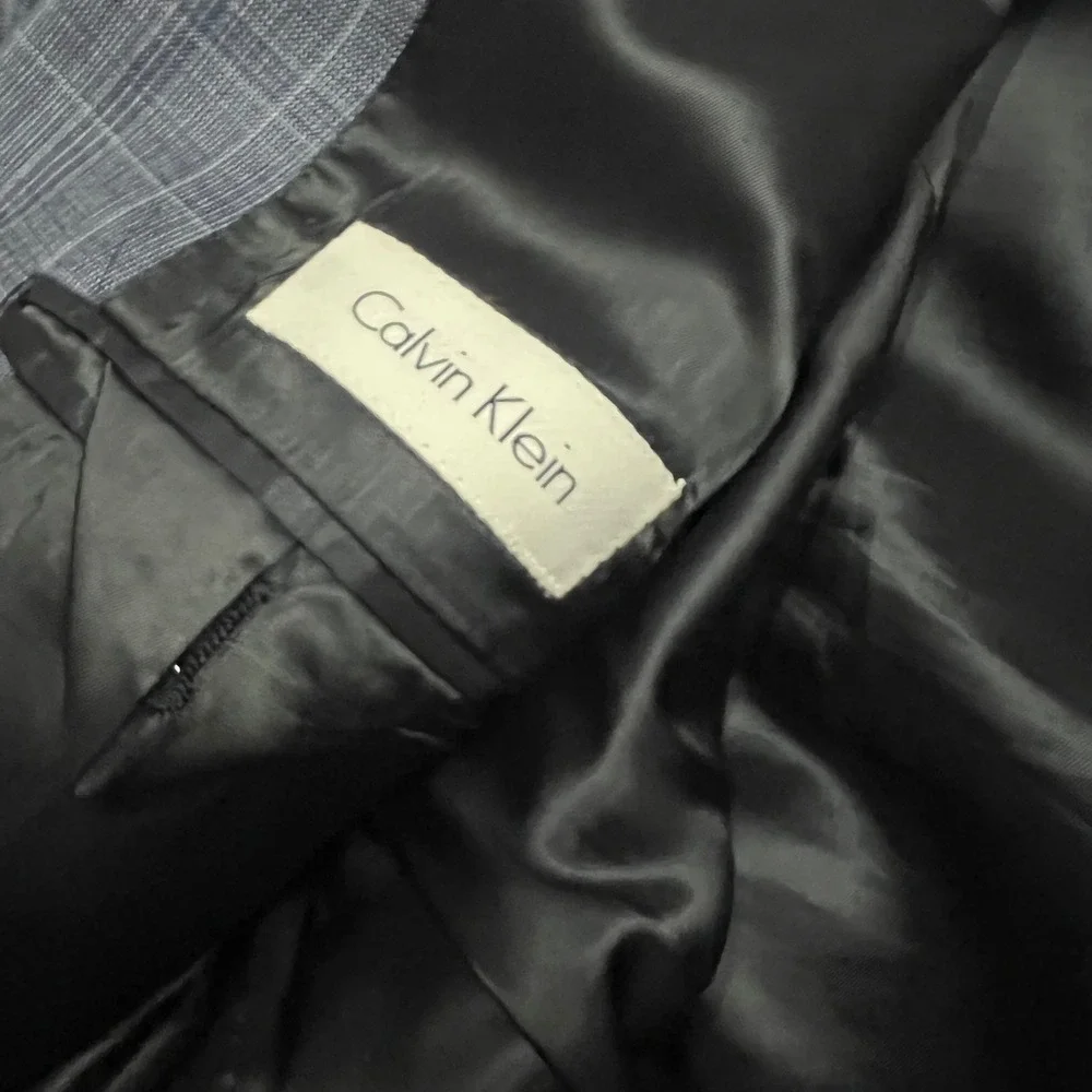 Calvin Klein Wool Blue Glen Plaid Check Two Button jacket Blazer Sport Coat 43R
